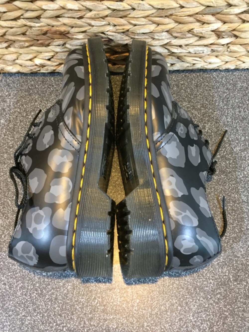 Dr. Martens Black and Gray Leopard Print 3-Eye Oxford Shoes - Picture 11 of 13